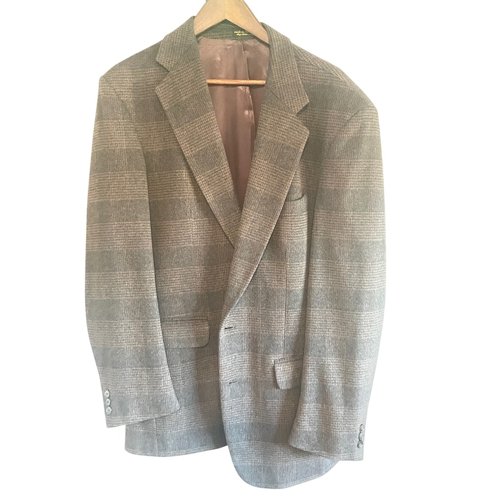 Vintage Ron Chereskin‎ Men's 42L Camel Hair Blend Sport Coat Brown Plaid Blazer